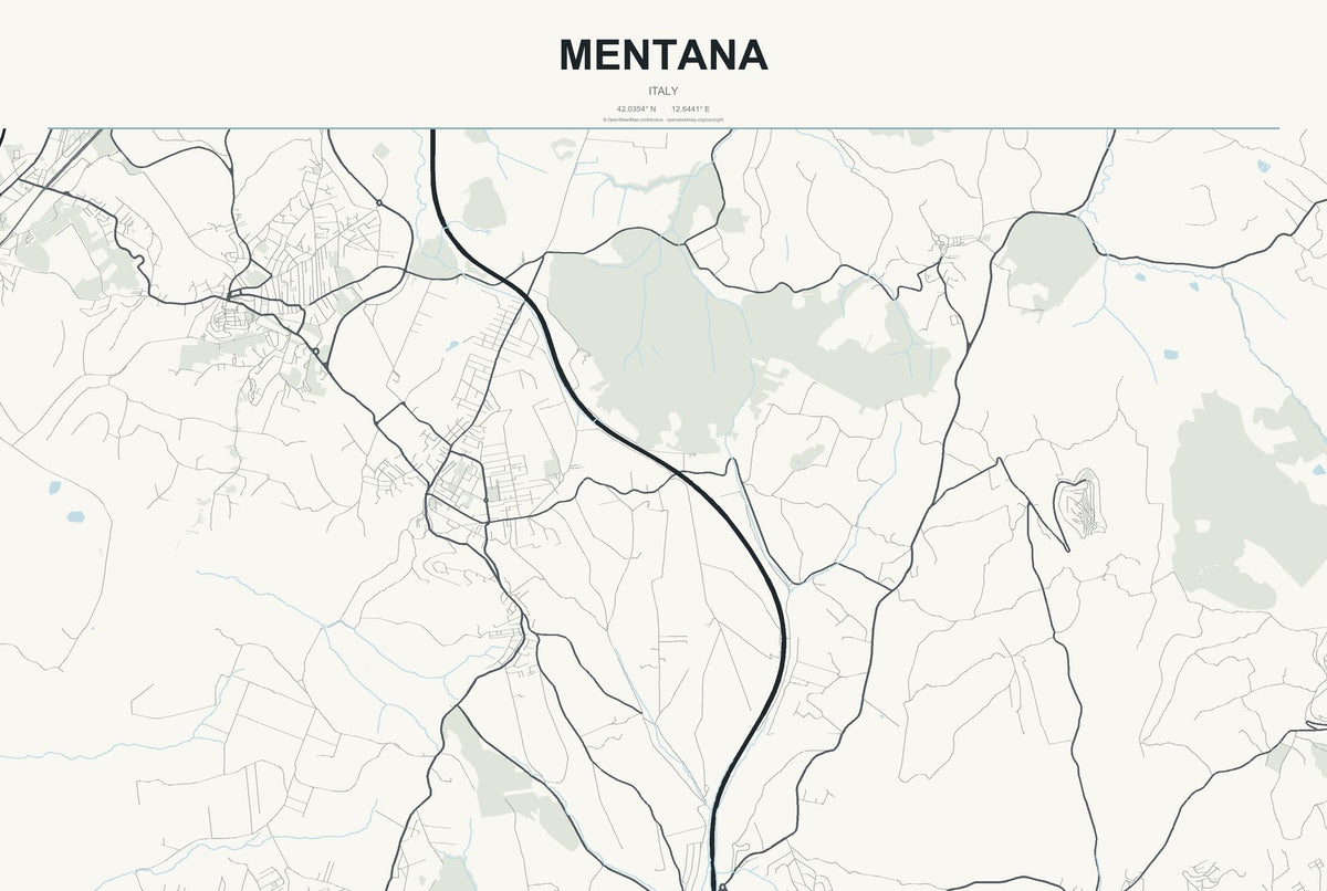 Mentana, Italy City Map Aluminum Sign in Headline Atlas style