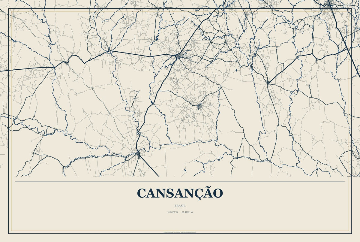Cansanção, Brazil City Map Aluminum Sign in Coastal Cutout style