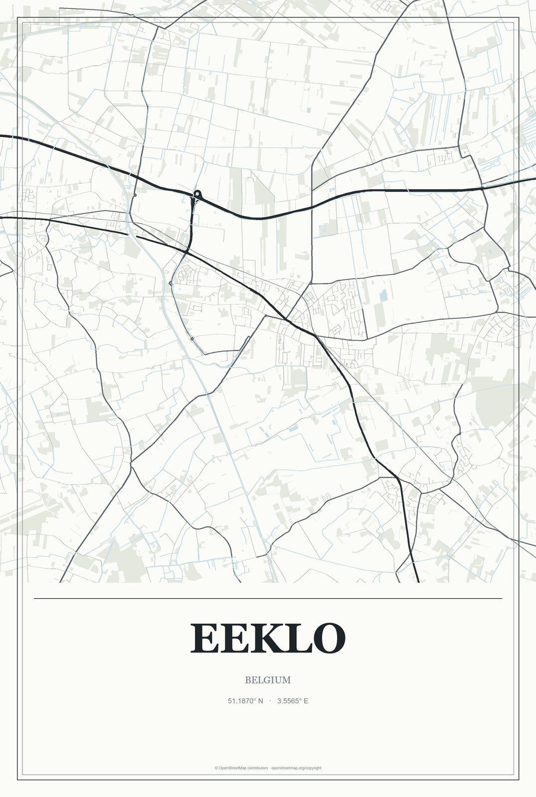 Eeklo, Belgium City Map Aluminum Sign in Gallery Air style
