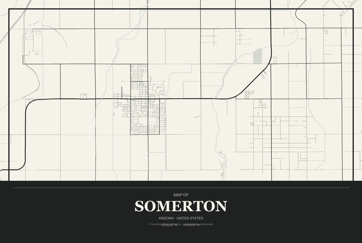 Somerton, Arizona City Map Aluminum Sign in Museum Plaque style