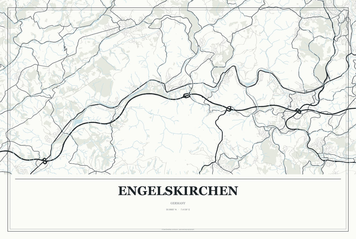 Engelskirchen, Germany City Map Aluminum Sign in Gallery Air style