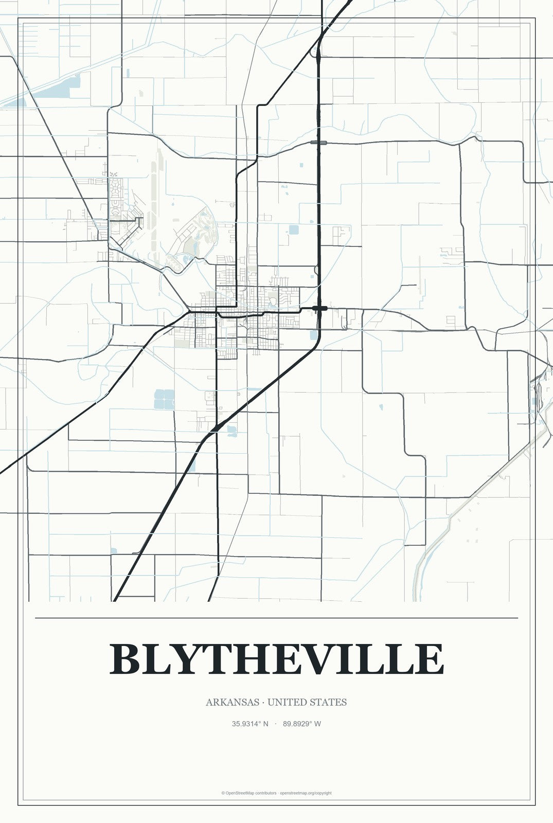 Blytheville, Arkansas City Map Aluminum Sign in Gallery Air style