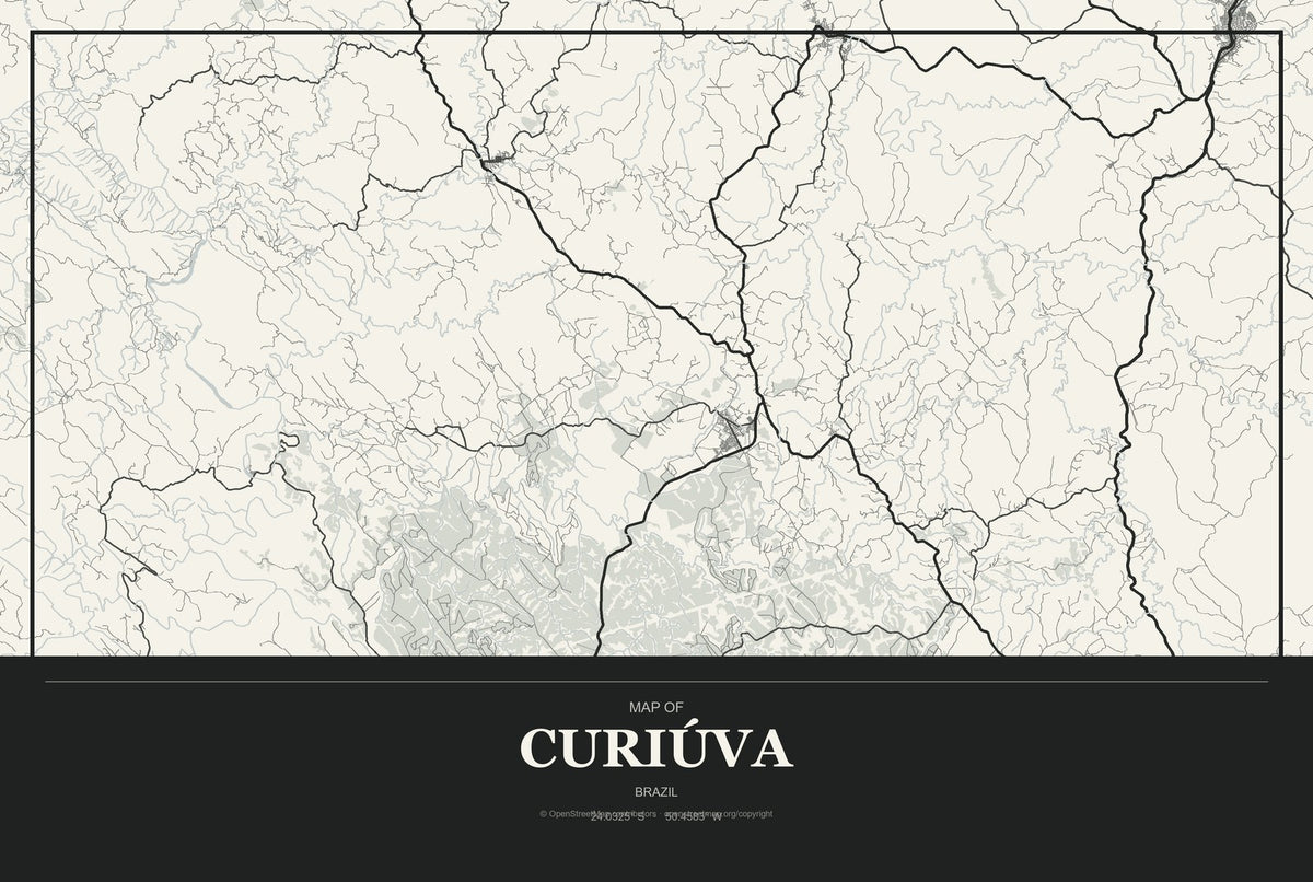 Curiúva, Brazil City Map Aluminum Sign in Museum Plaque style