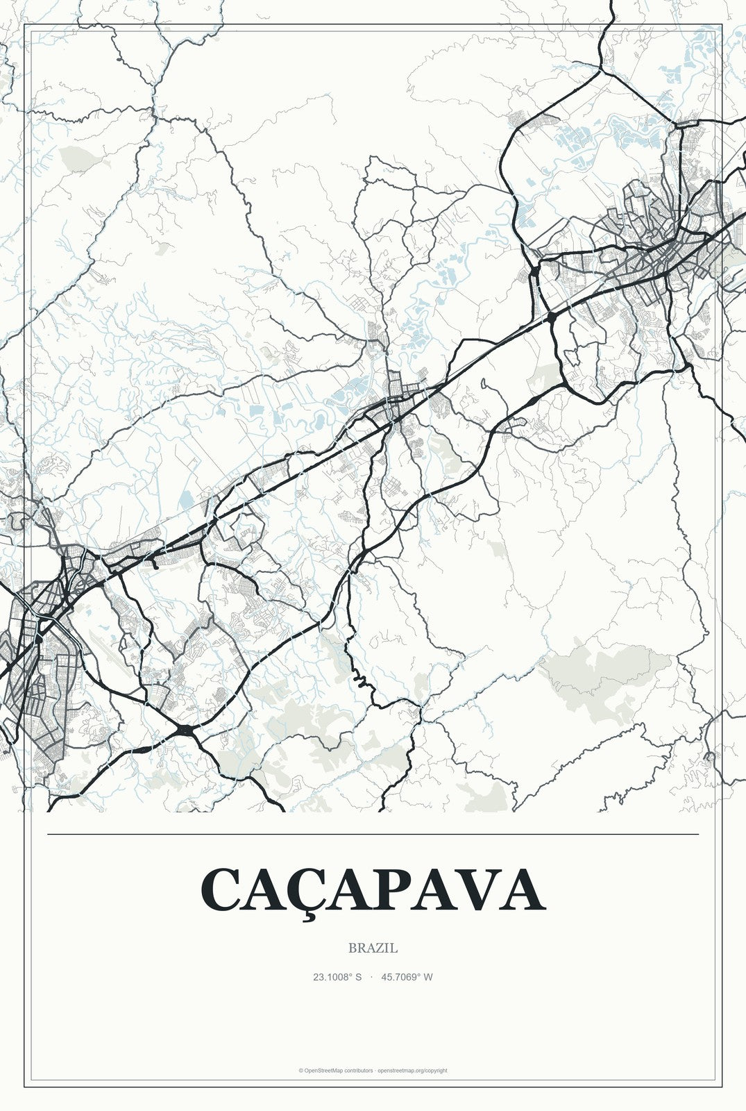 Caçapava, Brazil City Map Aluminum Sign in Gallery Air style