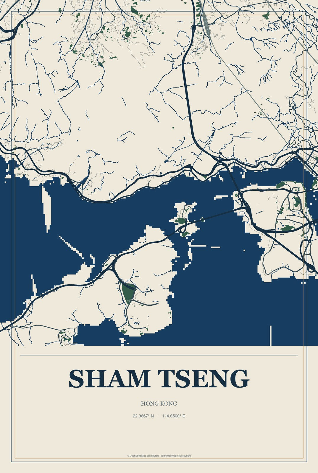 Sham Tseng, Hong Kong City Map Aluminum Sign in Coastal Cutout style