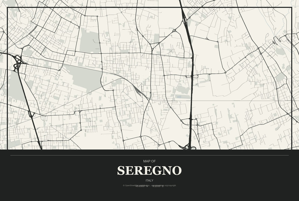 Seregno, Italy City Map Aluminum Sign in Museum Plaque style