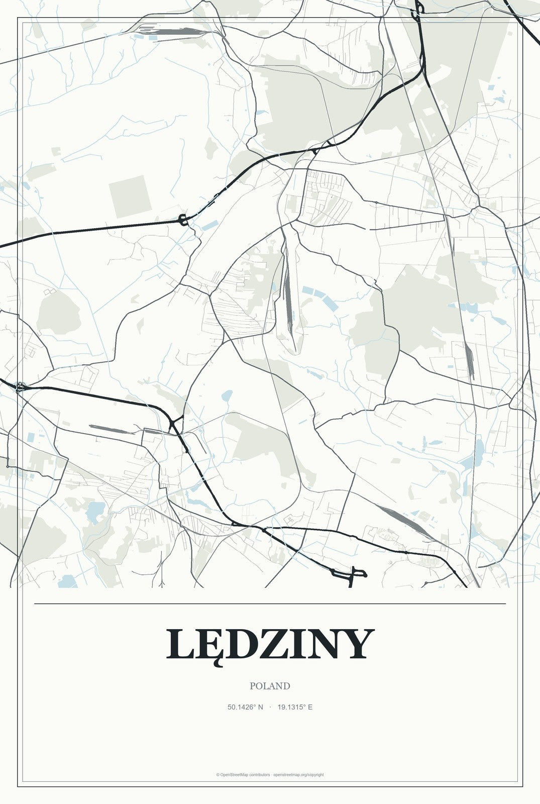 Lędziny, Poland City Map Aluminum Sign in Gallery Air style