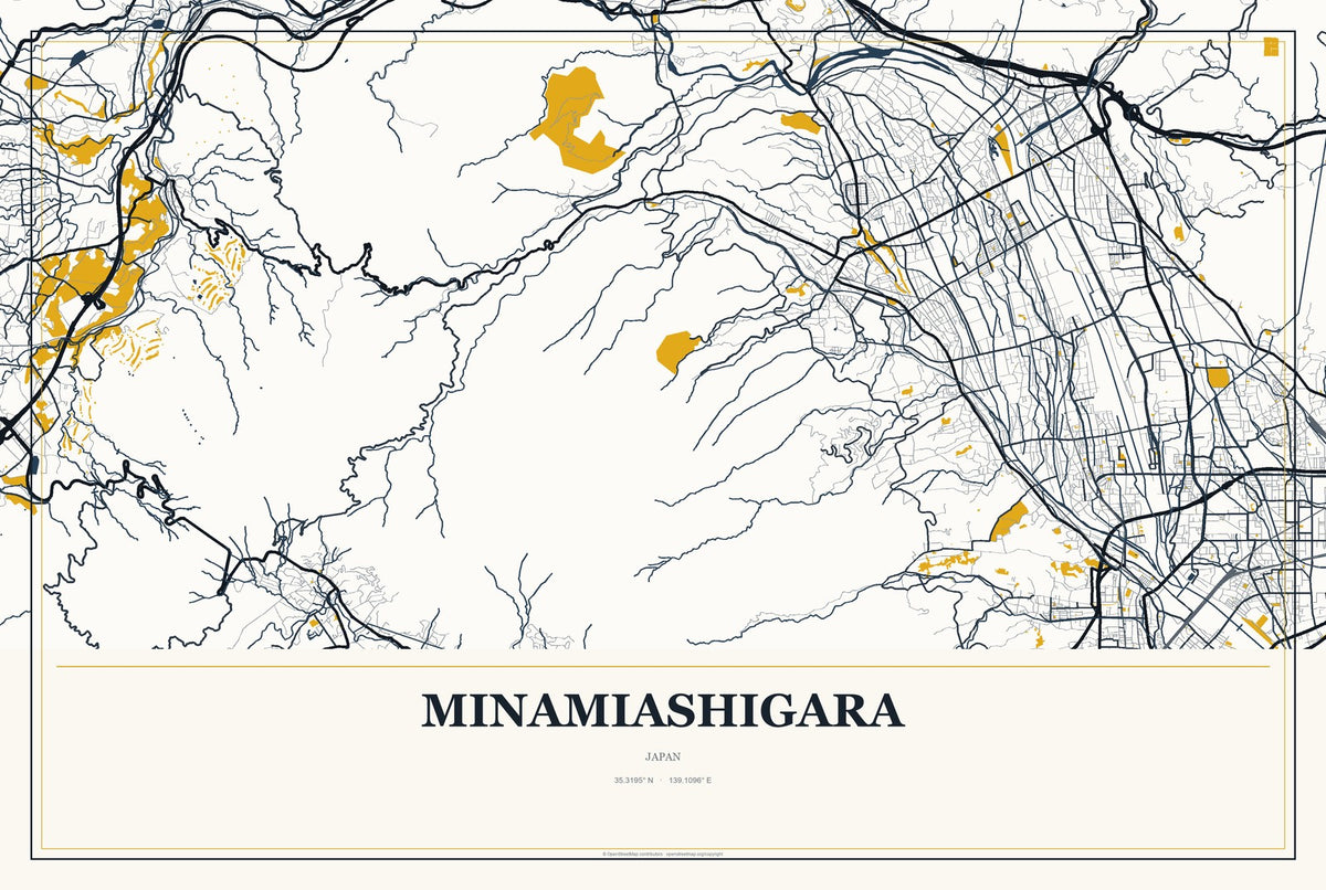 Minamiashigara, Japan City Map Aluminum Sign in Citrine Modern style