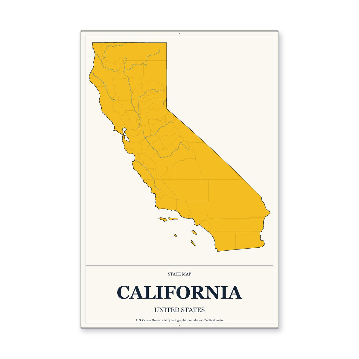California state map aluminum sign in Citrine Modern style