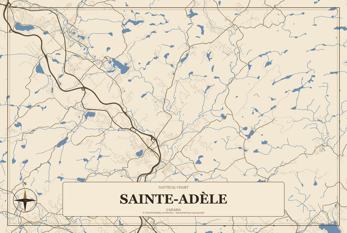 Sainte-Adèle, Canada City Map Aluminum Sign in Heritage Nautical style