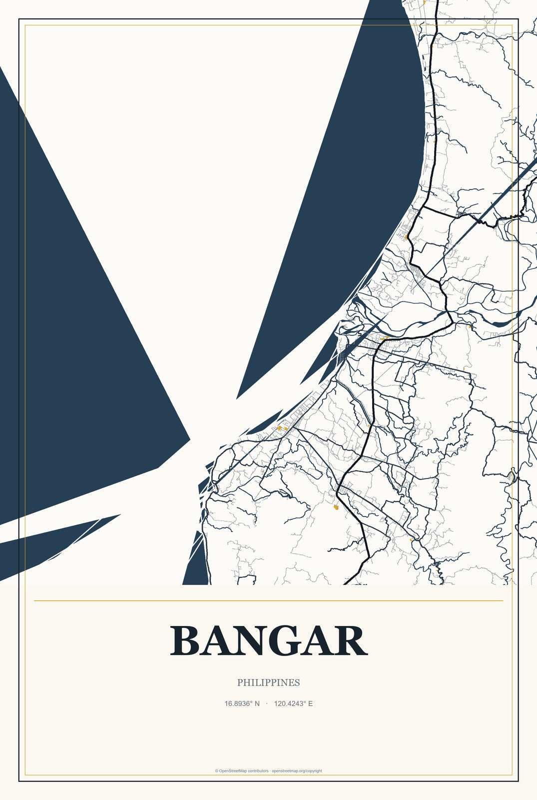 Bangar, Philippines City Map Aluminum Sign in Citrine Modern style