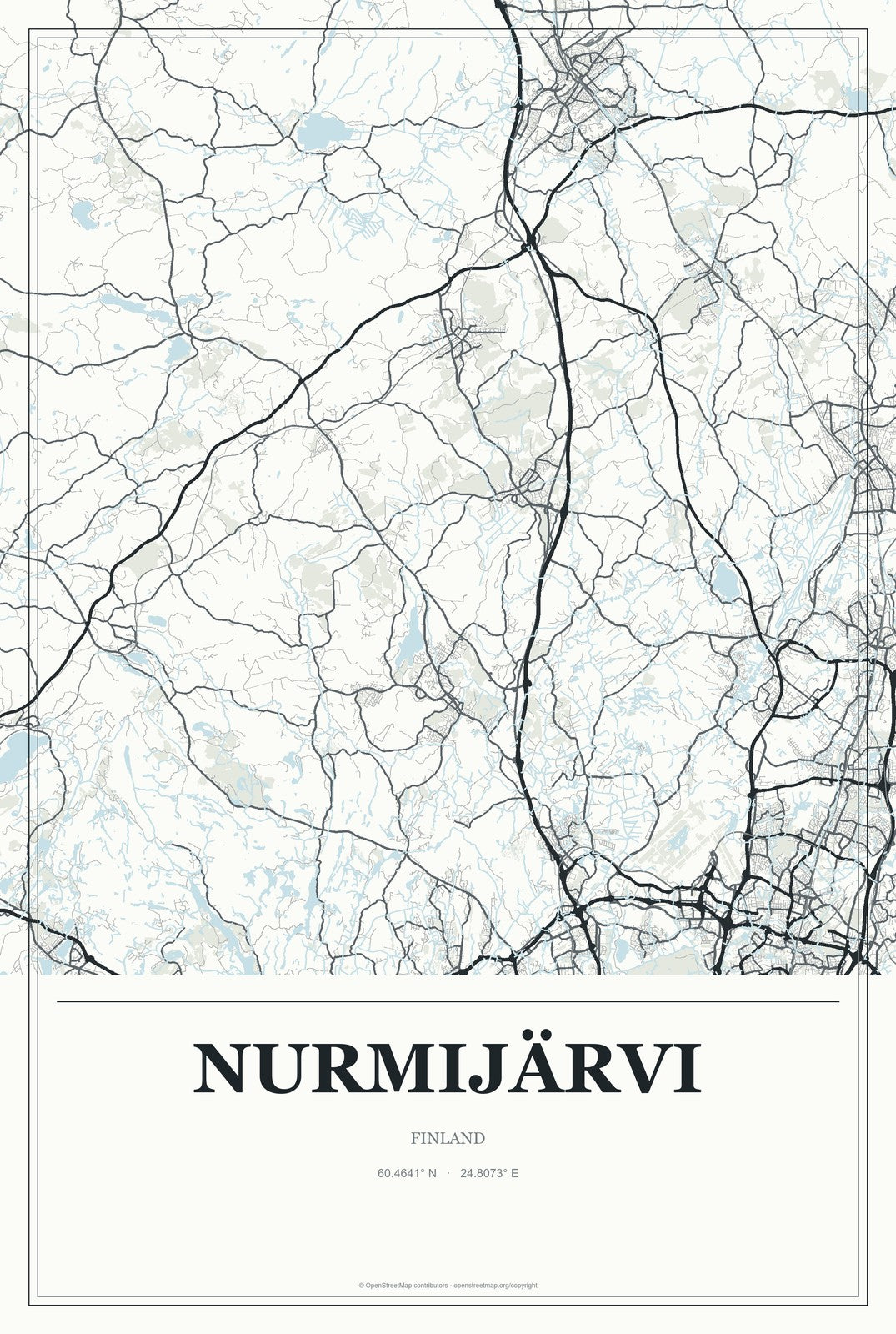 Nurmijärvi, Finland City Map Aluminum Sign in Gallery Air style