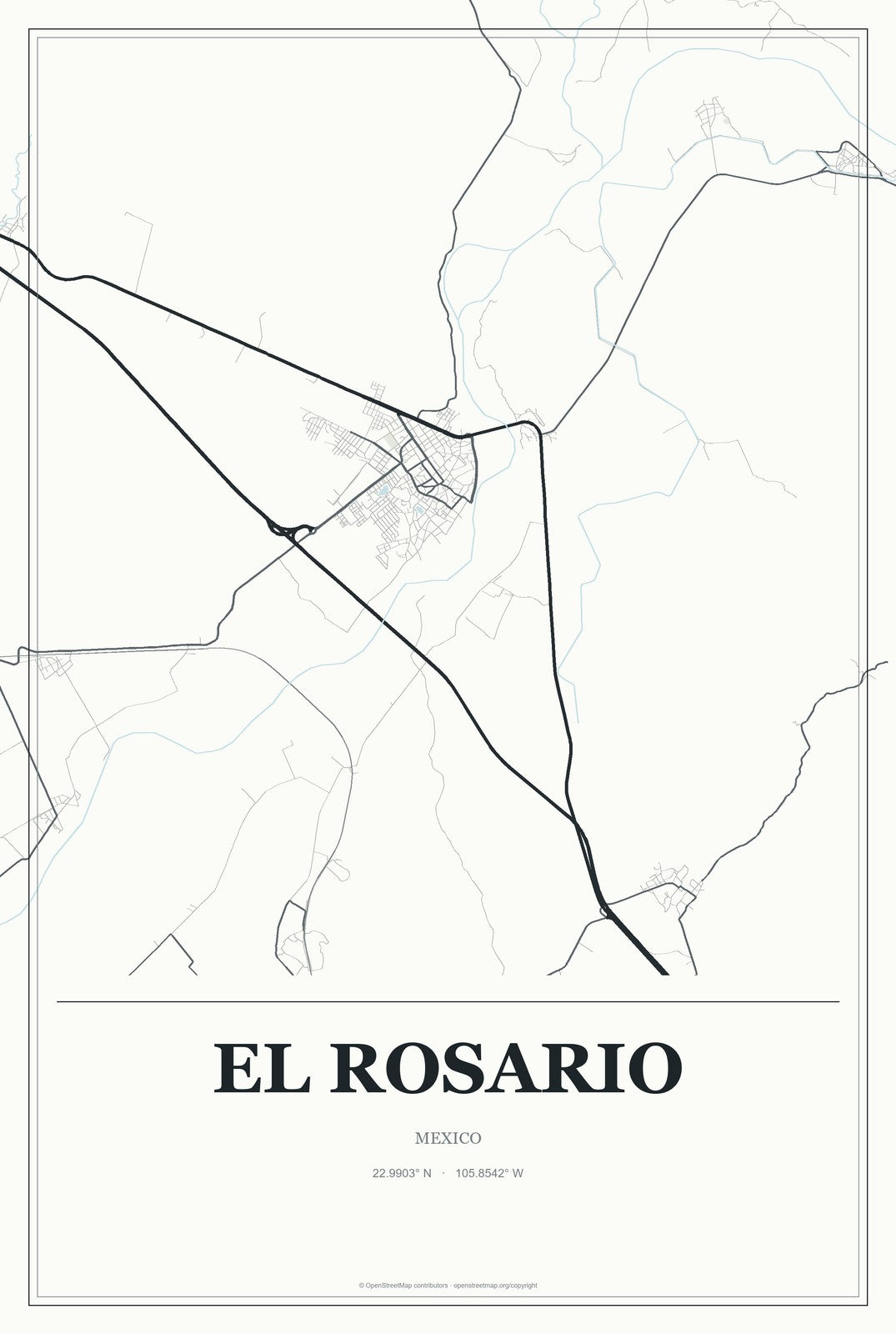 El Rosario, Sinaloa, Mexico City Map Aluminum Sign in Gallery Air style