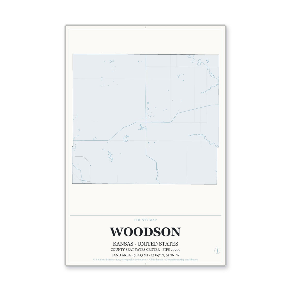 Woodson County, Kansas Map Aluminum Sign in Gallery Air style