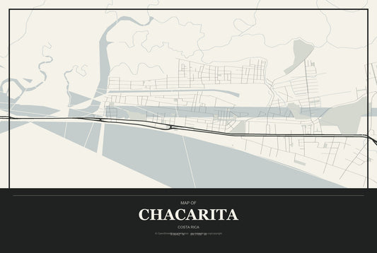 Chacarita, Costa Rica City Map Aluminum Sign in Museum Plaque style