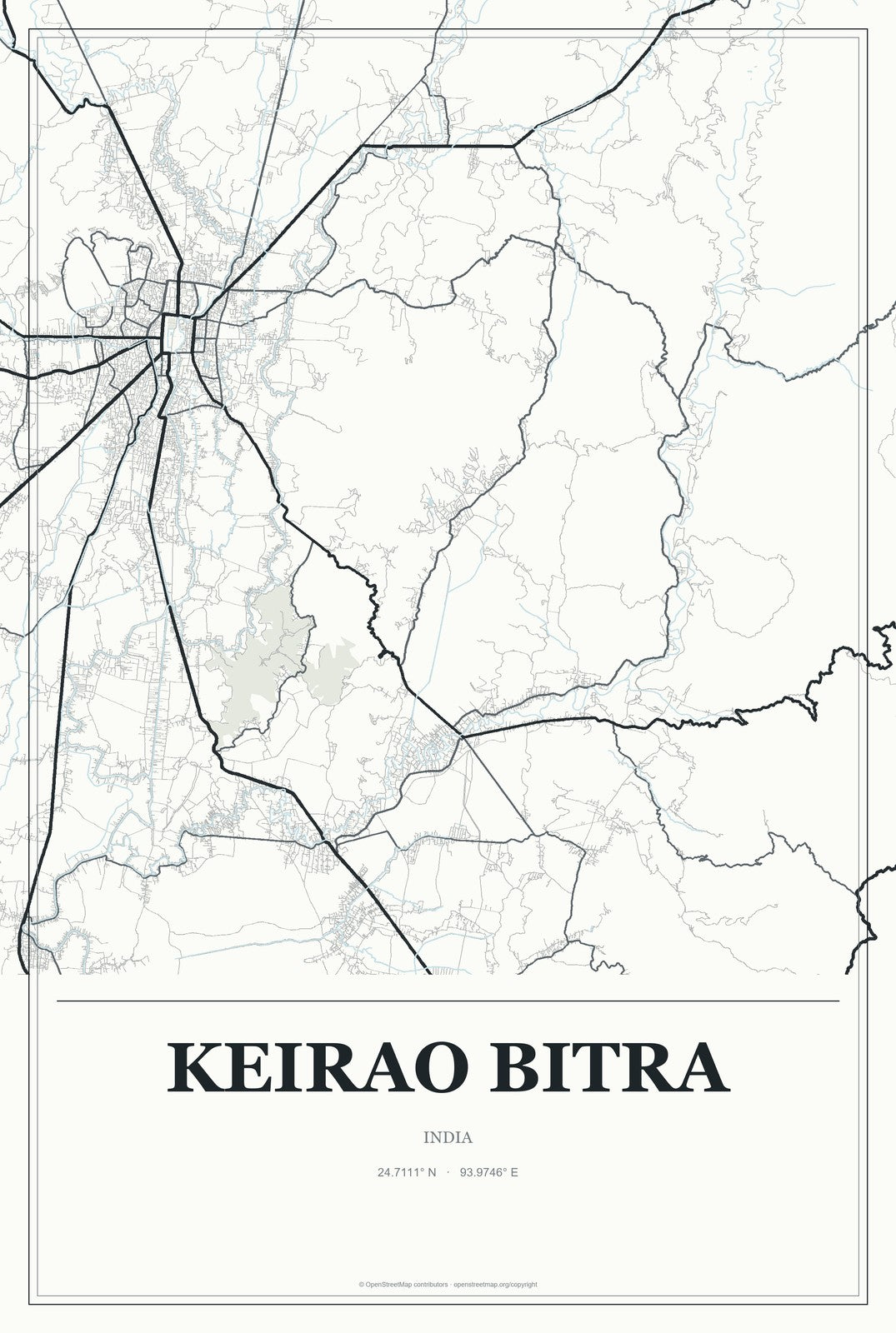 Keirao Bitra, India City Map Aluminum Sign in Gallery Air style