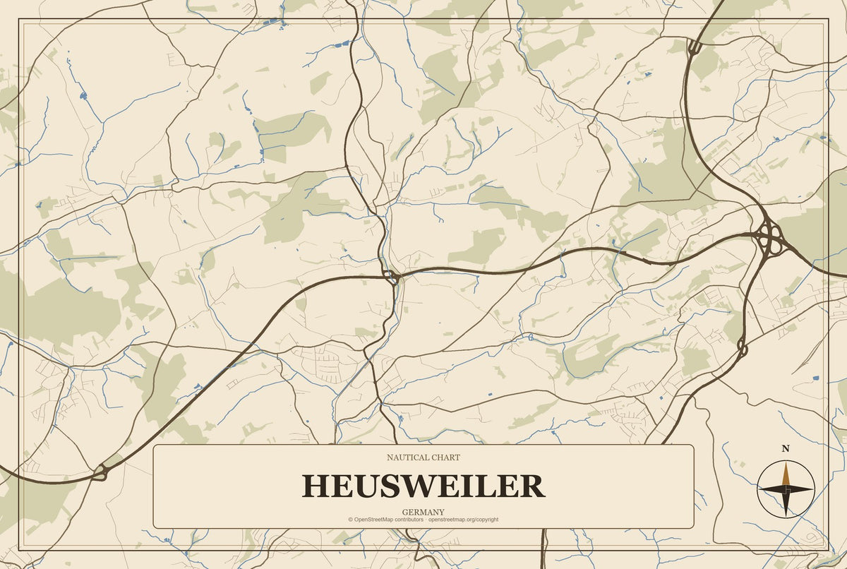 Heusweiler, Germany City Map Aluminum Sign in Heritage Nautical style