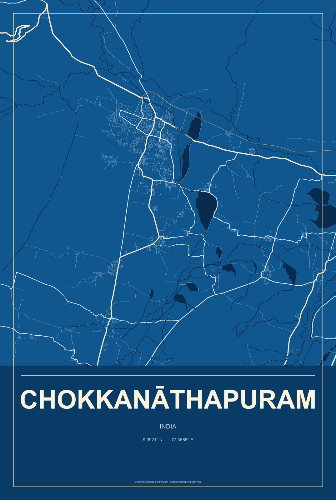 Chokkanāthapuram, India City Map Aluminum Sign in Harbor Cobalt style