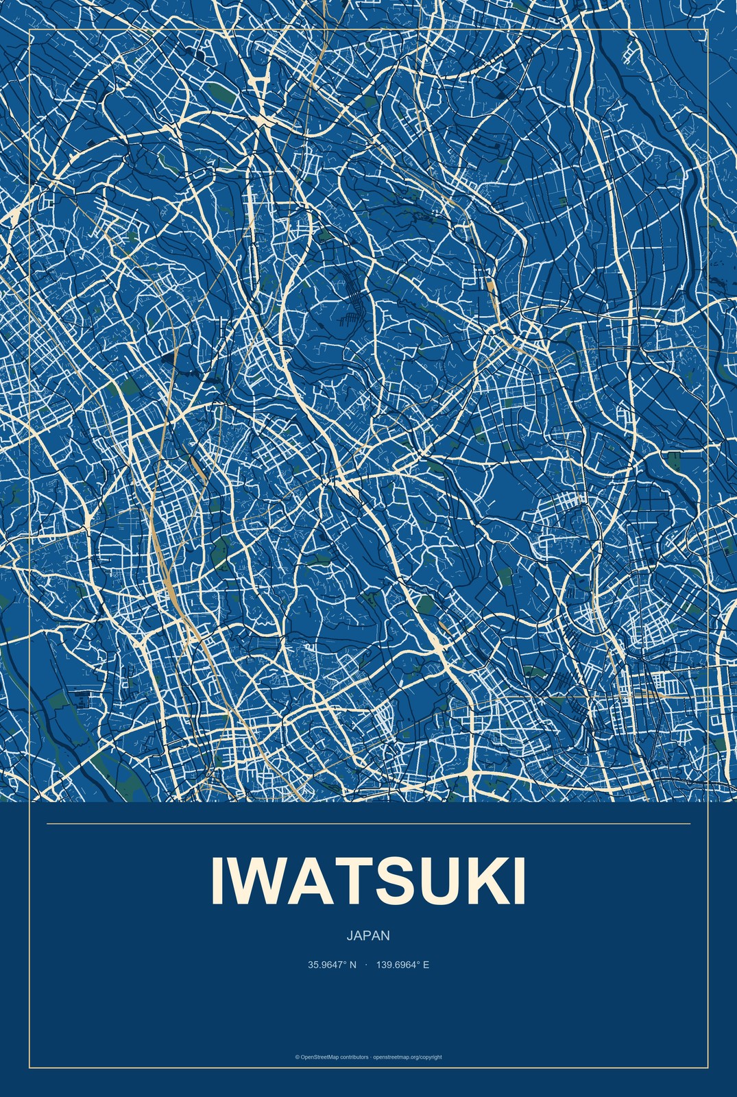 Iwatsuki, Japan City Map Aluminum Sign in Harbor Cobalt style