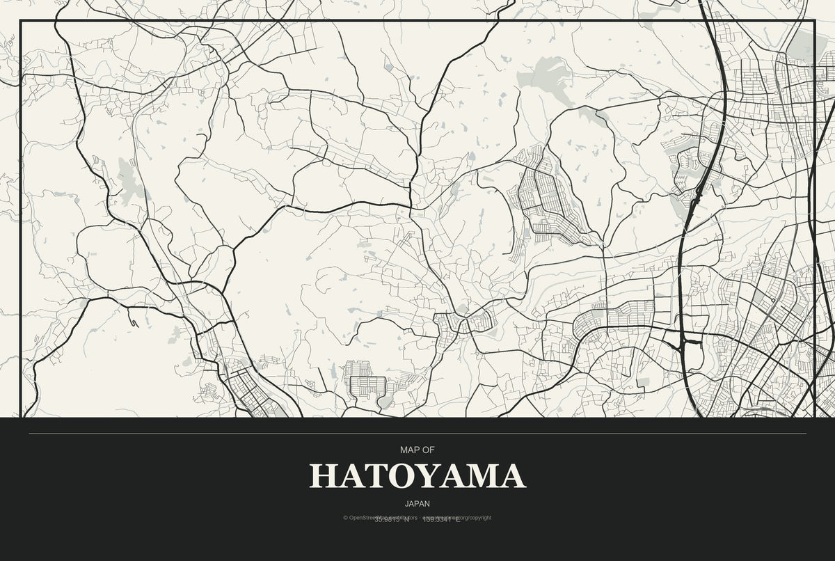 Hatoyama, Japan City Map Aluminum Sign in Museum Plaque style