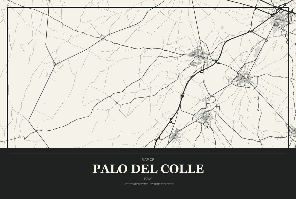 Palo del Colle, Italy City Map Aluminum Sign in Museum Plaque style