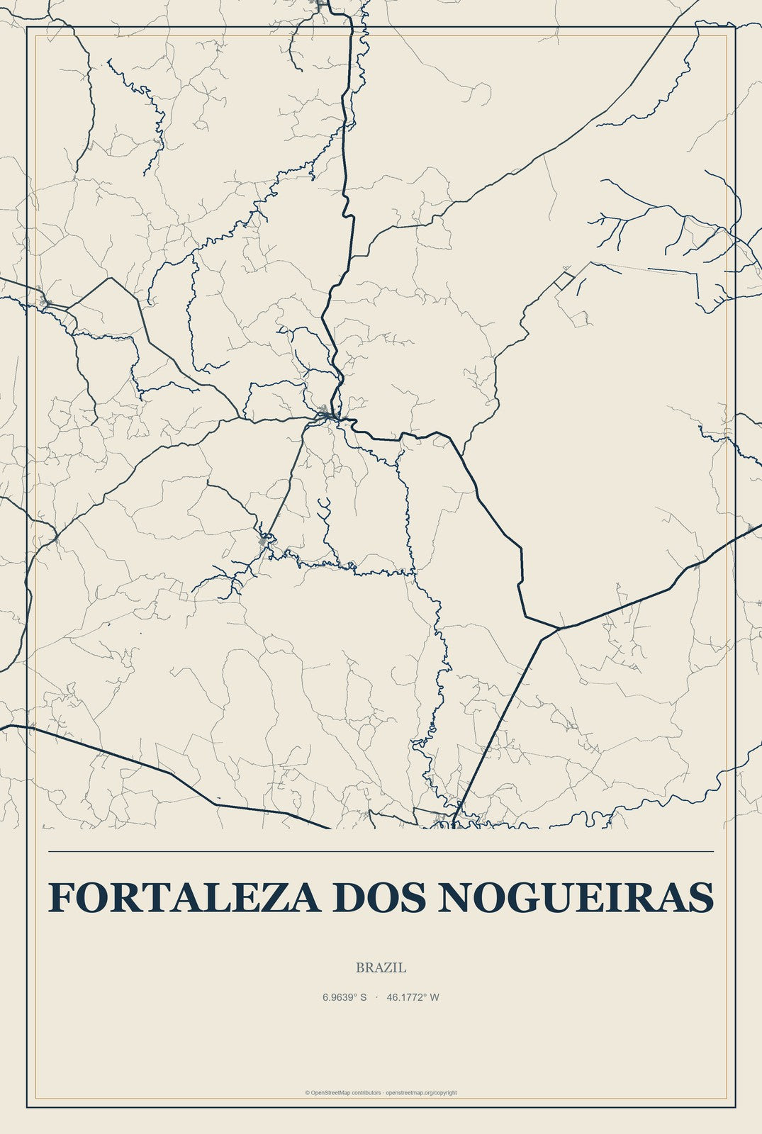 Fortaleza dos Nogueiras, Brazil City Map Aluminum Sign in Coastal Cutout style