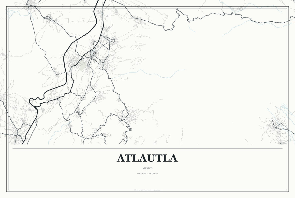 Atlautla, Mexico City Map Aluminum Sign in Gallery Air style