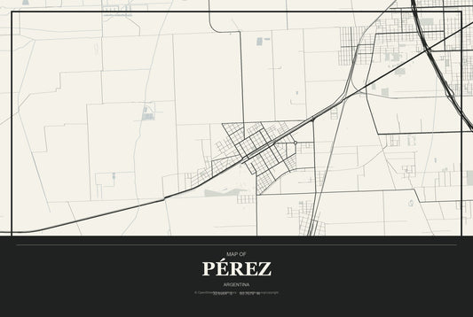 Pérez, Argentina City Map Aluminum Sign in Museum Plaque style