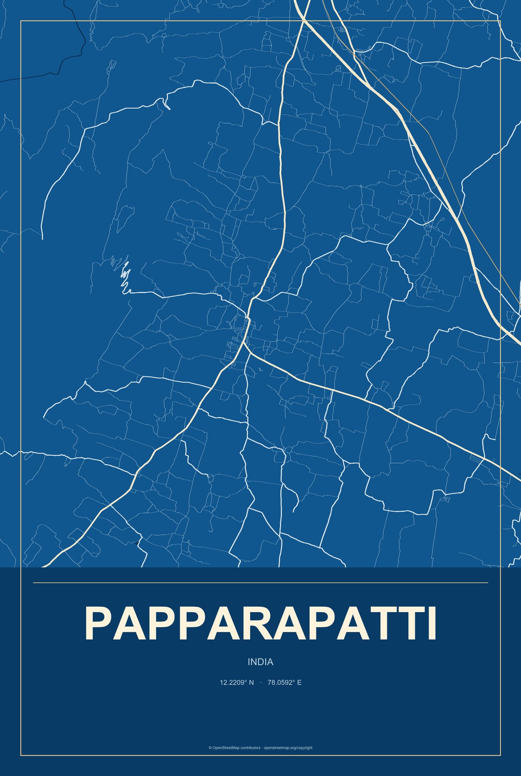 Papparapatti, India City Map Aluminum Sign in Harbor Cobalt style