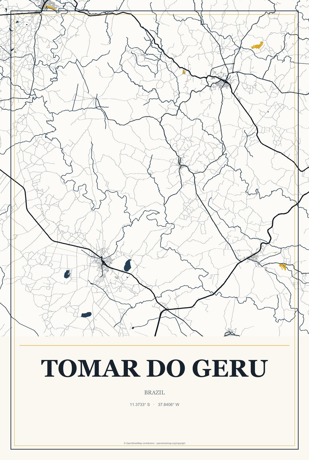 Tomar do Geru, Brazil City Map Aluminum Sign in Citrine Modern style