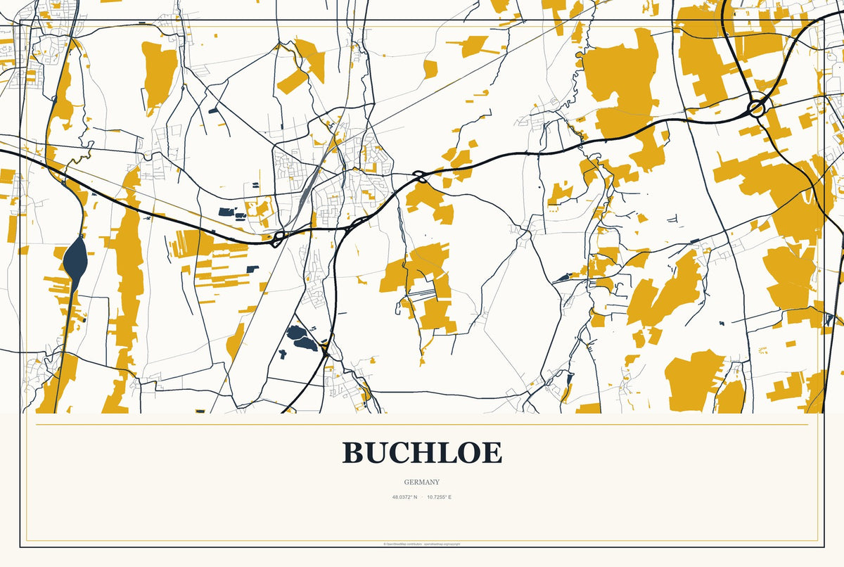 Buchloe, Germany City Map Aluminum Sign in Citrine Modern style