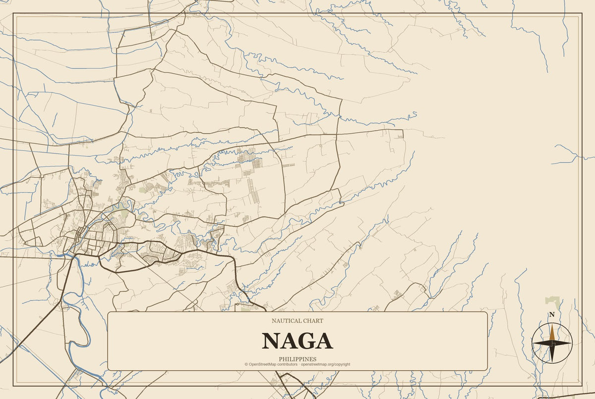 Naga, Bicol Region, Philippines City Map Aluminum Sign in Heritage Nautical style