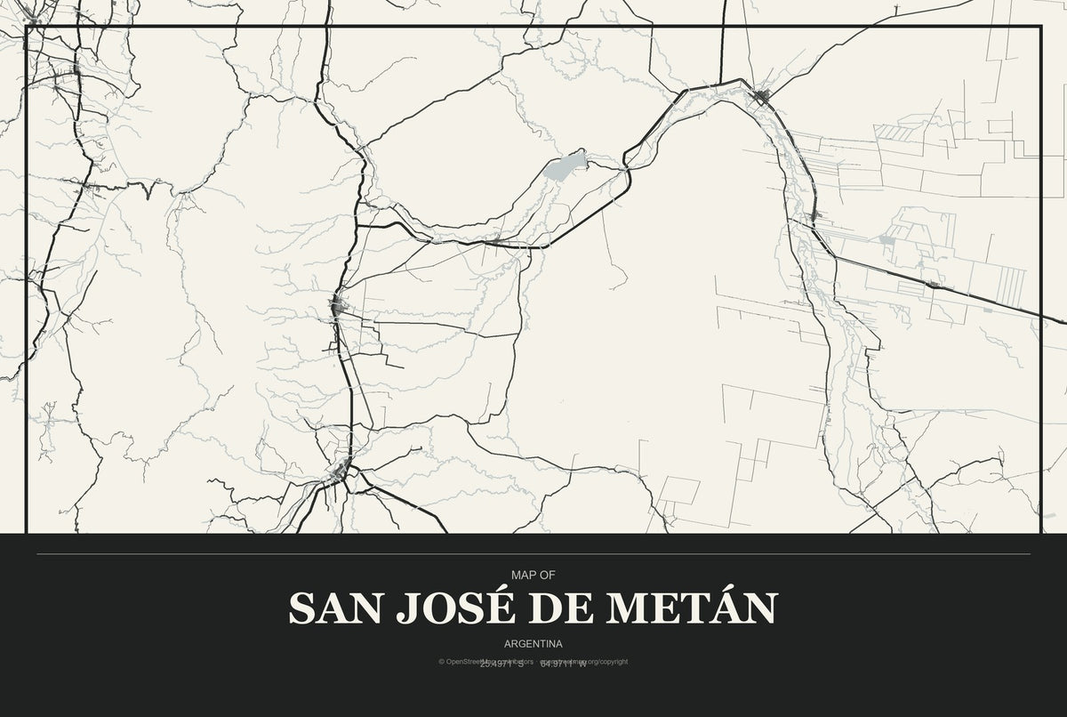 San José de Metán, Argentina City Map Aluminum Sign in Museum Plaque style