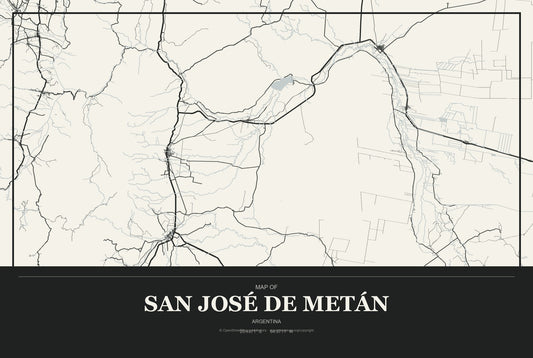 San José de Metán, Argentina City Map Aluminum Sign in Museum Plaque style