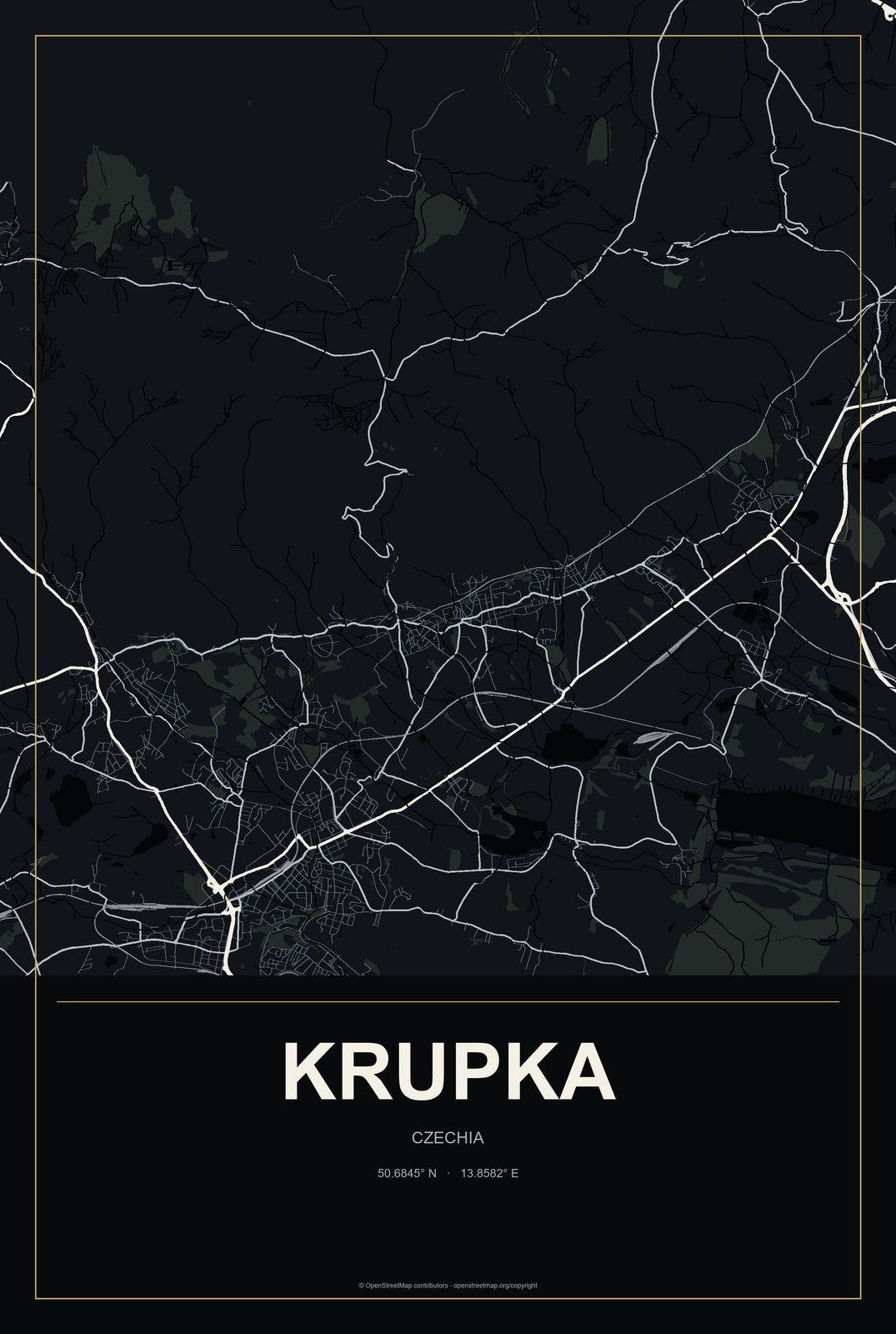 Krupka, Czechia City Map Aluminum Sign in Metropolitan Noir style