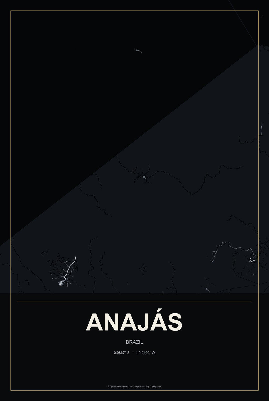 Anajás, Brazil City Map Aluminum Sign in Metropolitan Noir style