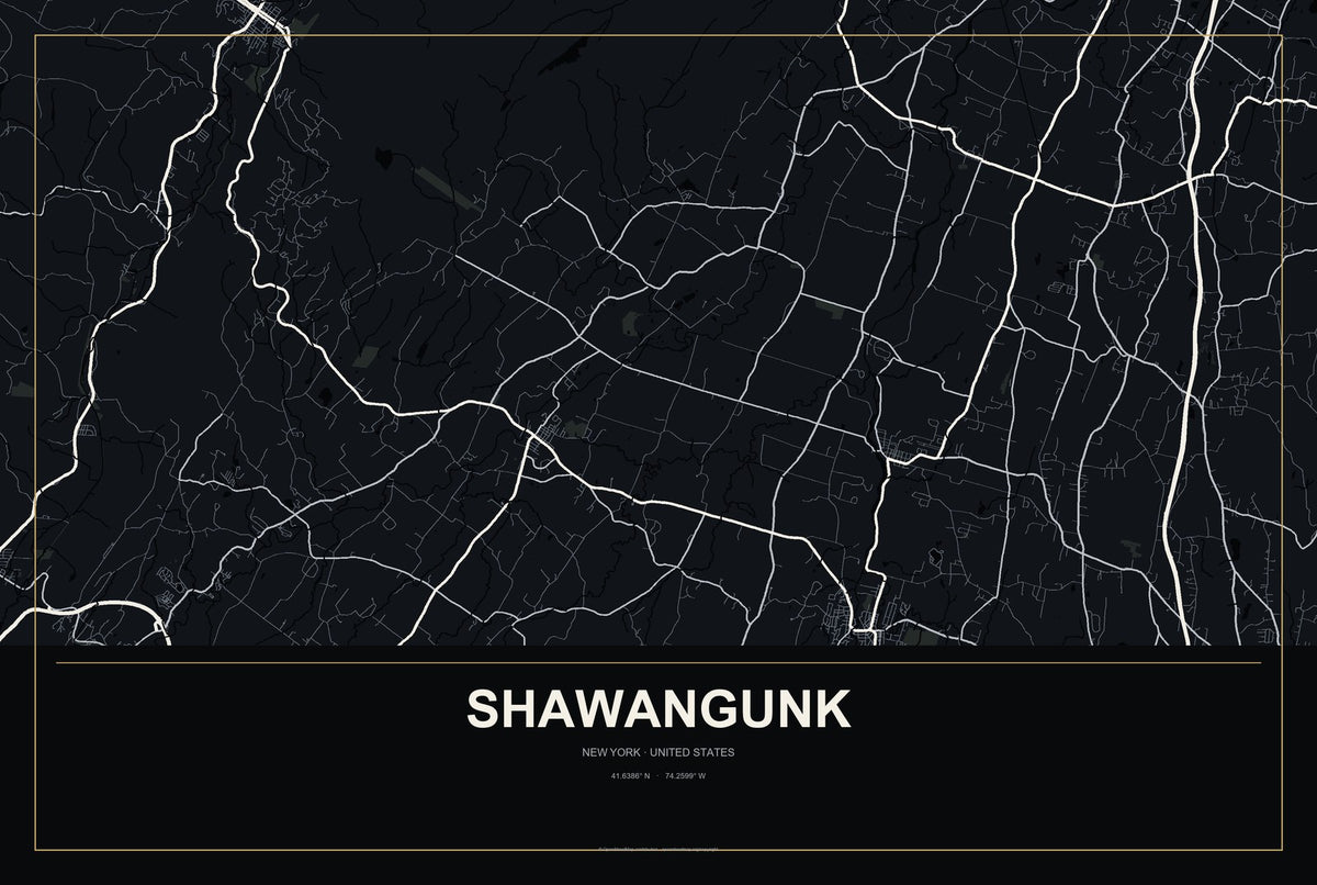 Shawangunk, New York City Map Aluminum Sign in Metropolitan Noir style