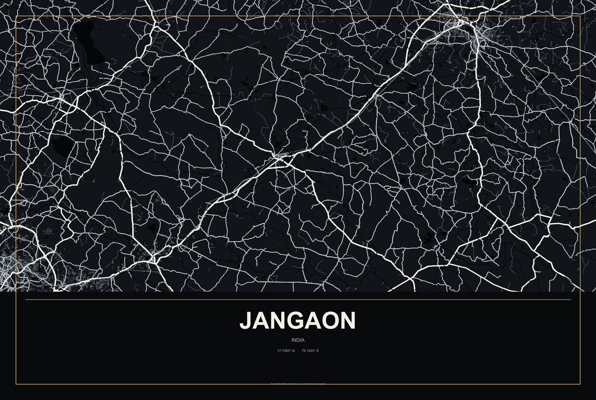 Jangaon, India City Map Aluminum Sign in Metropolitan Noir style