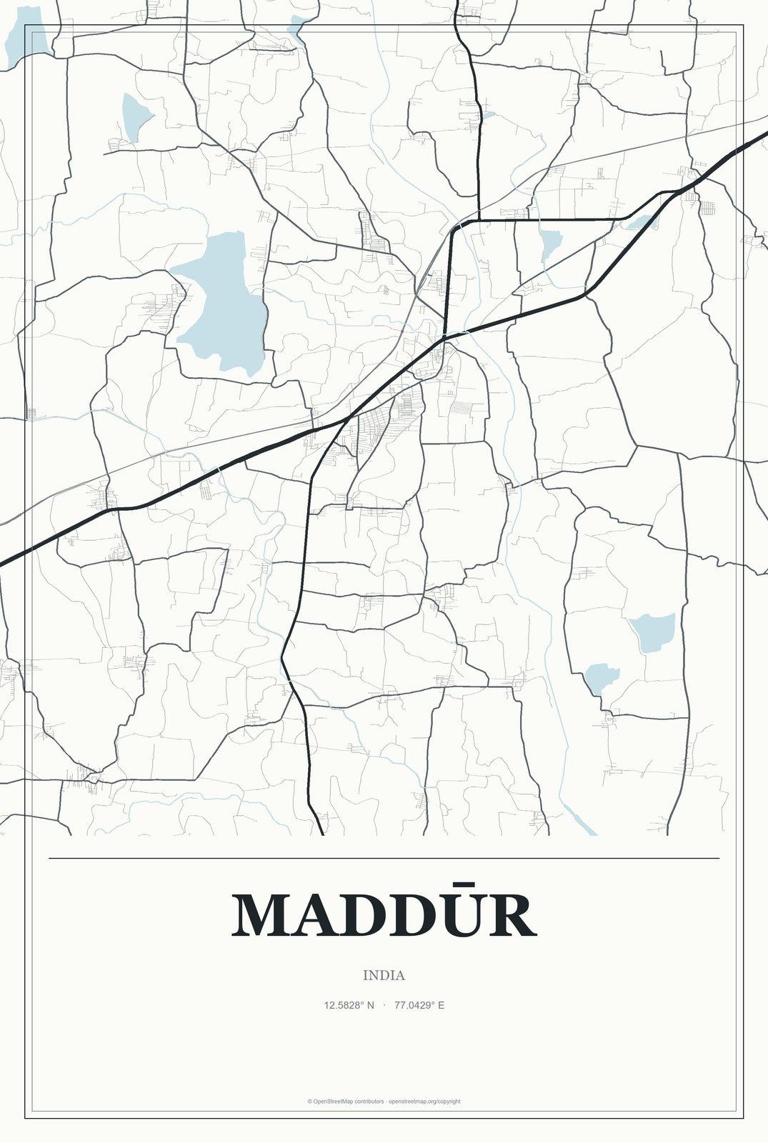 Maddūr, India City Map Aluminum Sign in Gallery Air style