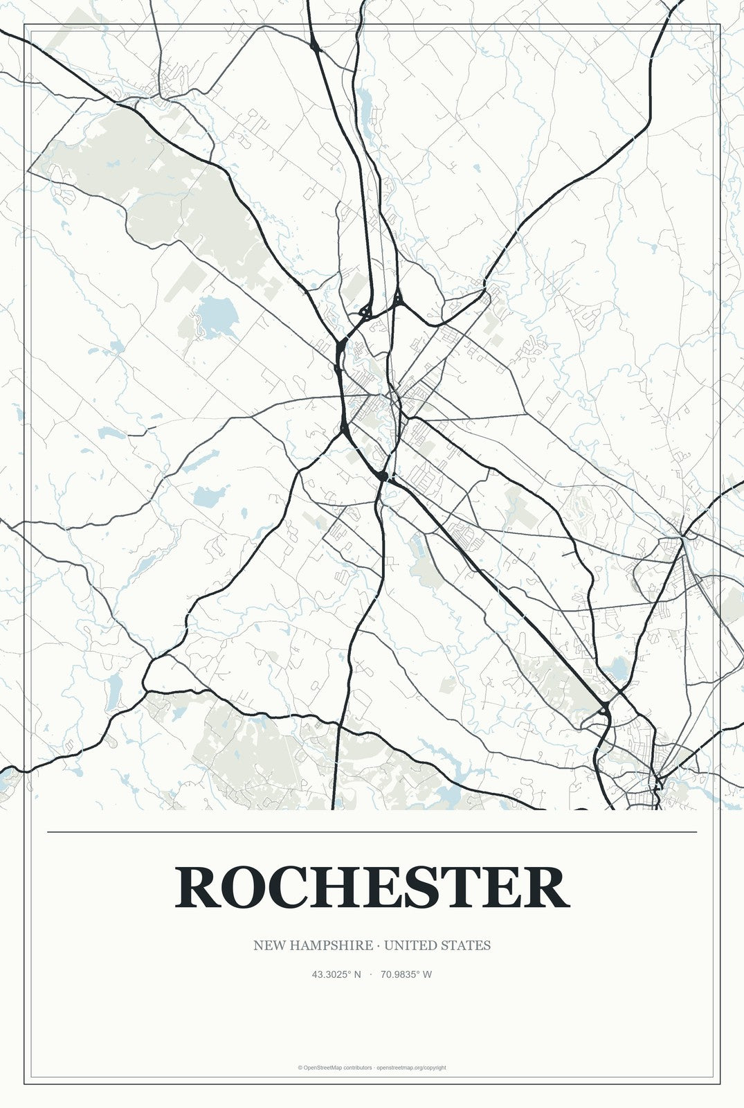 Rochester, New Hampshire City Map Aluminum Sign in Gallery Air style
