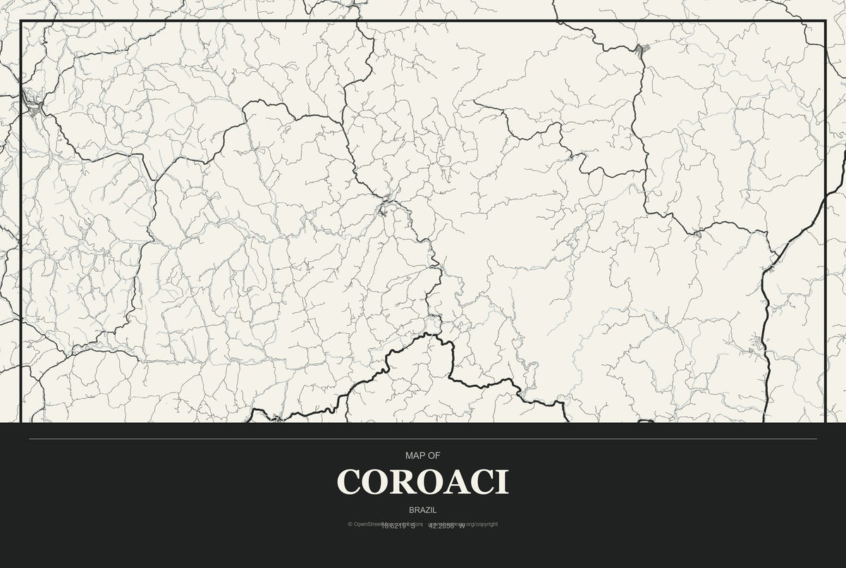 Coroaci, Brazil City Map Aluminum Sign in Museum Plaque style