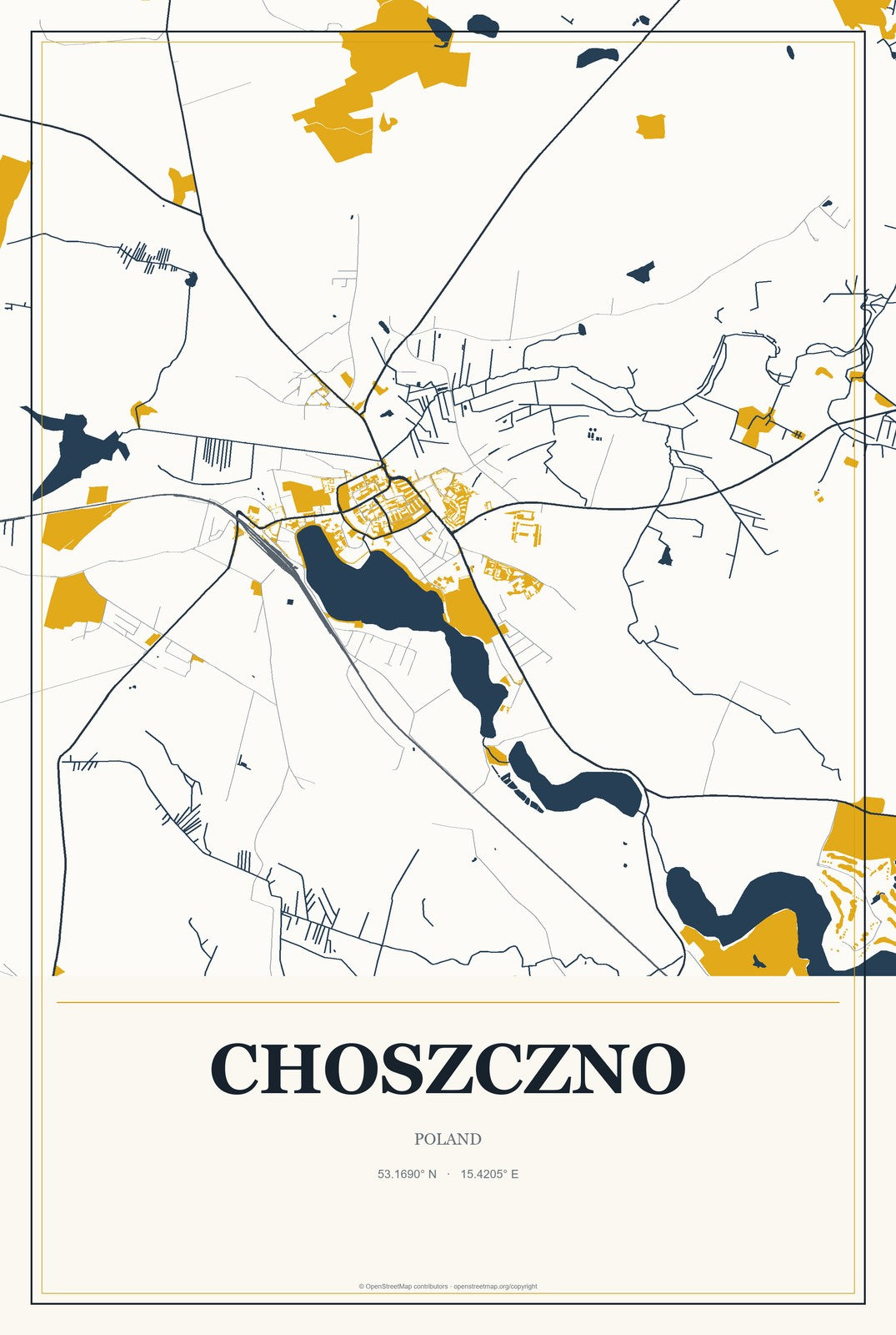 Choszczno, Poland City Map Aluminum Sign in Citrine Modern style
