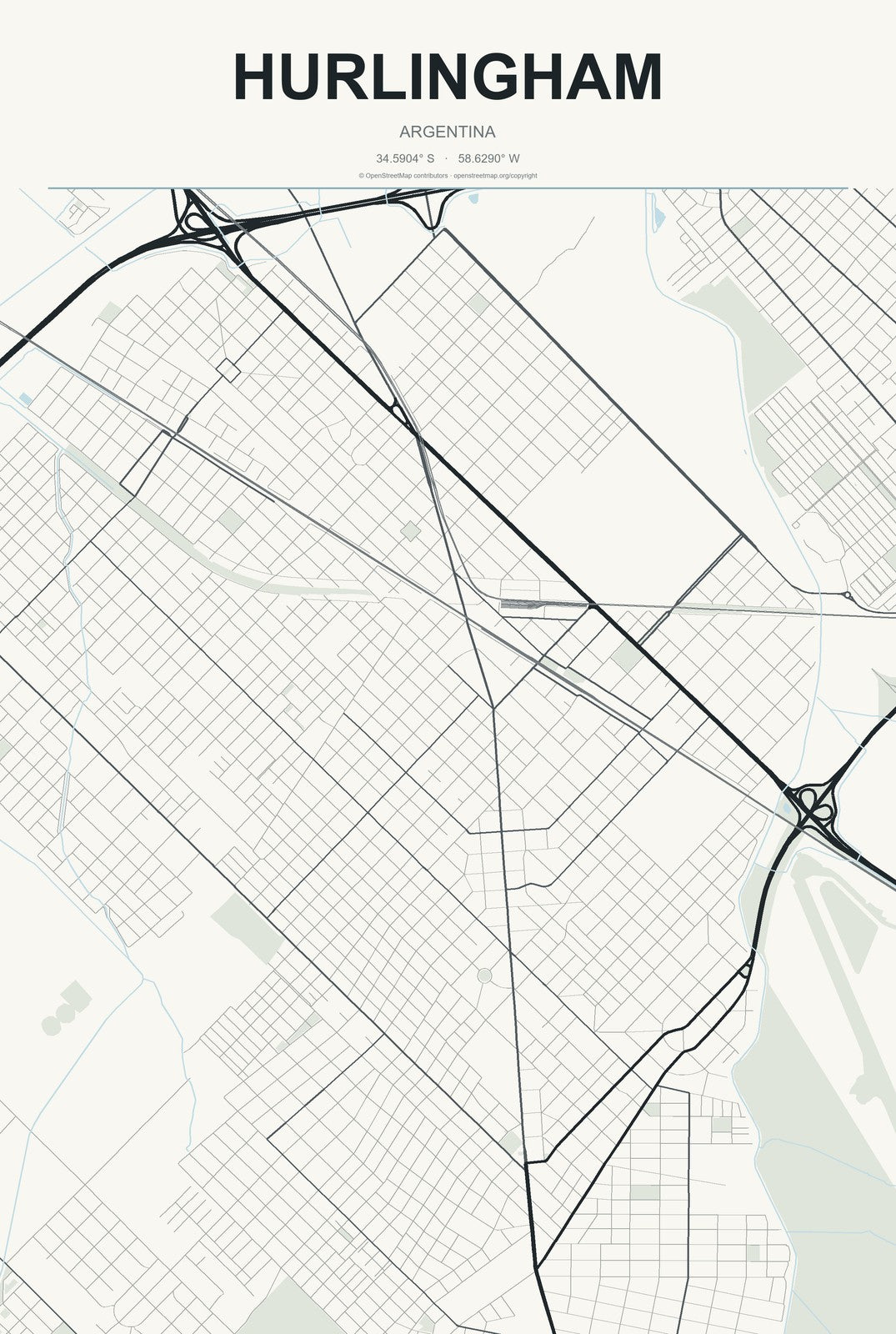 Hurlingham, Argentina City Map Aluminum Sign in Headline Atlas style