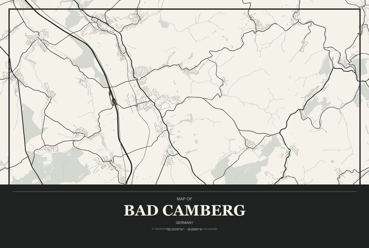 Bad Camberg, Germany City Map Aluminum Sign in Museum Plaque style