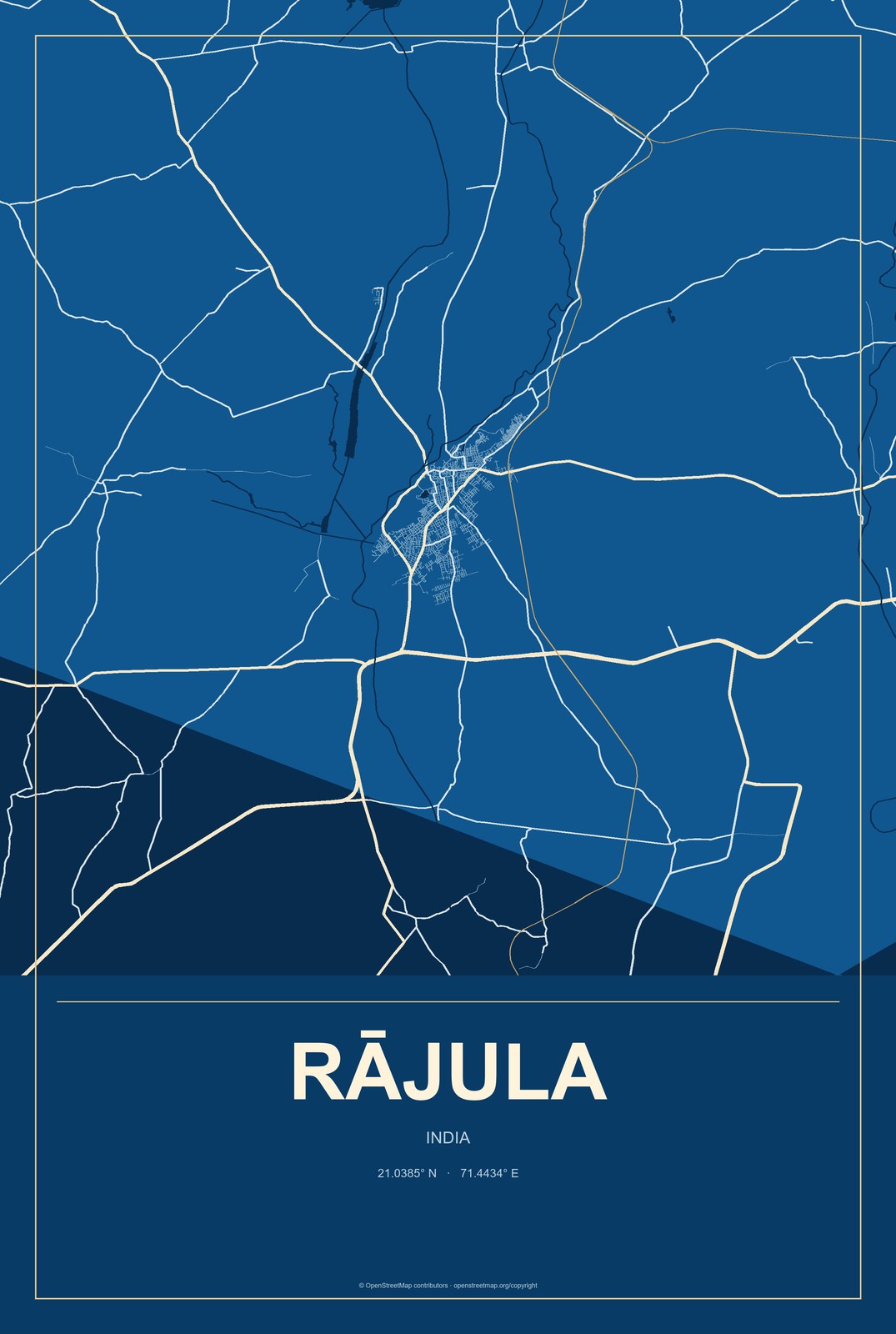 Rājula, India City Map Aluminum Sign in Harbor Cobalt style
