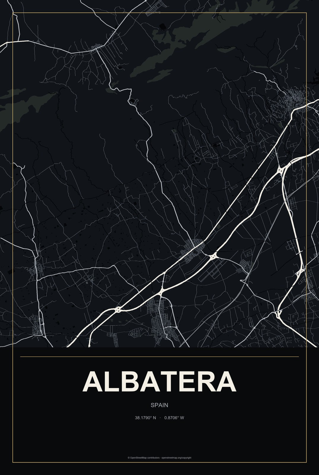 Albatera, Spain City Map Aluminum Sign in Metropolitan Noir style