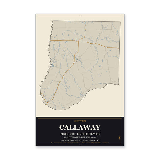 Callaway County, Missouri Map Aluminum Sign in Museum Plaque style