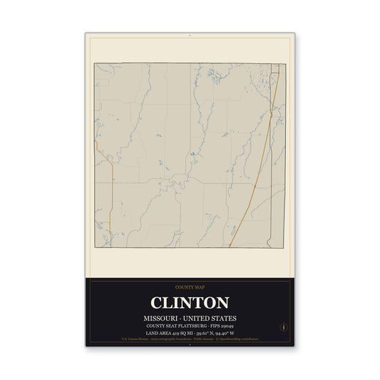 Clinton County, Missouri Map Aluminum Sign in Museum Plaque style