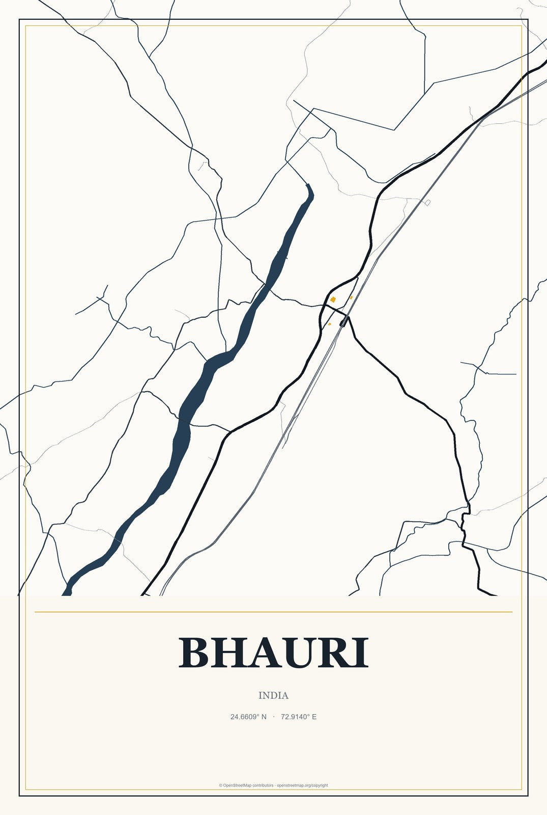 Bhauri, India City Map Aluminum Sign in Citrine Modern style