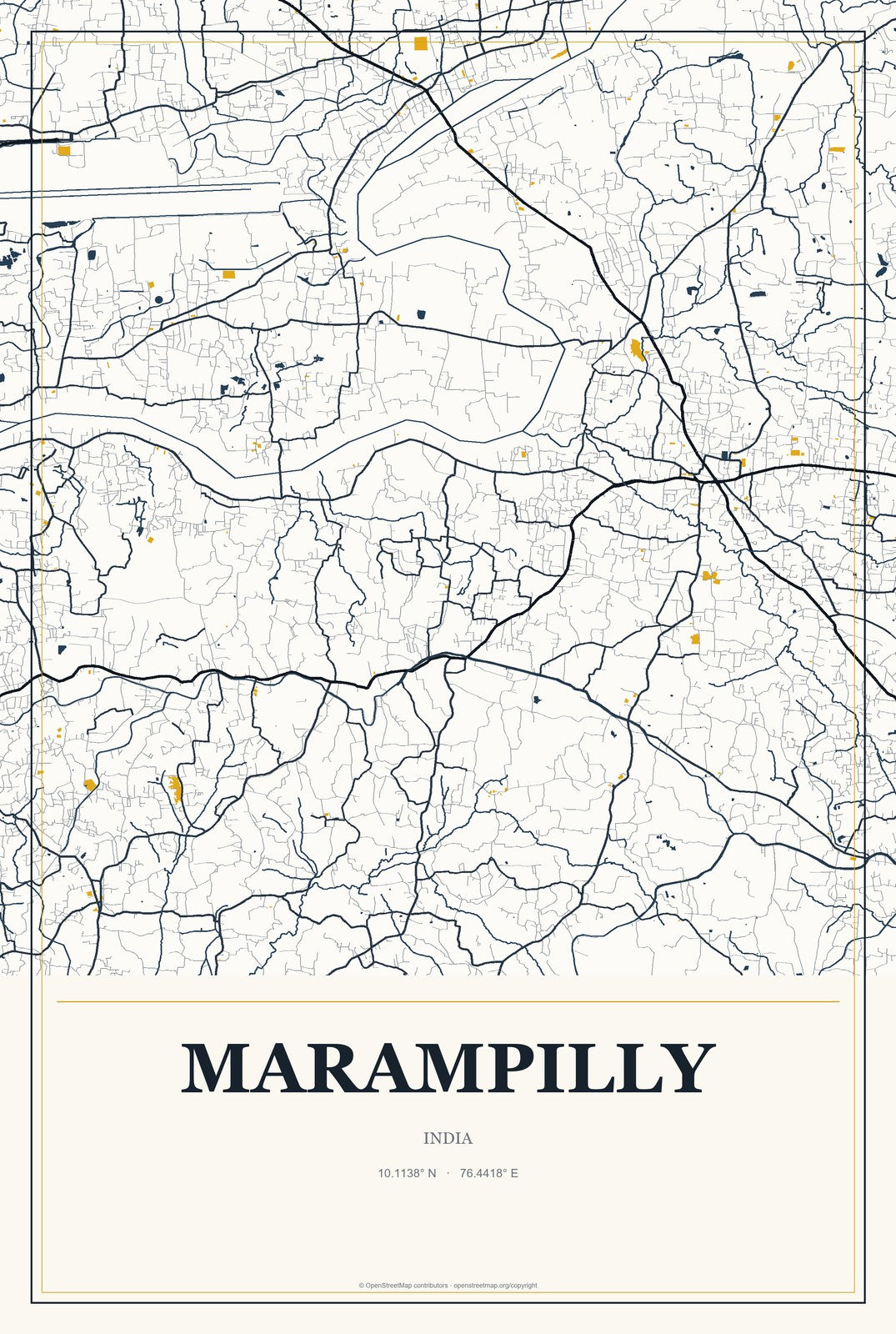 Marampilly, India City Map Aluminum Sign in Citrine Modern style